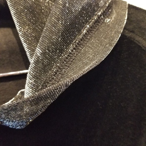 Vintage 90's Black Velour Cardigan Shimmer Hooded Sweatshirt Size M - Picture 13 of 13